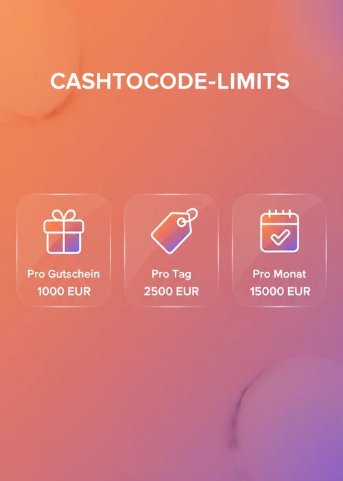 CashtoCode-Limits im Überblick fürs Casino: pro Voucher, pro Tag und pro Monat für anonyme Einzahlungen.