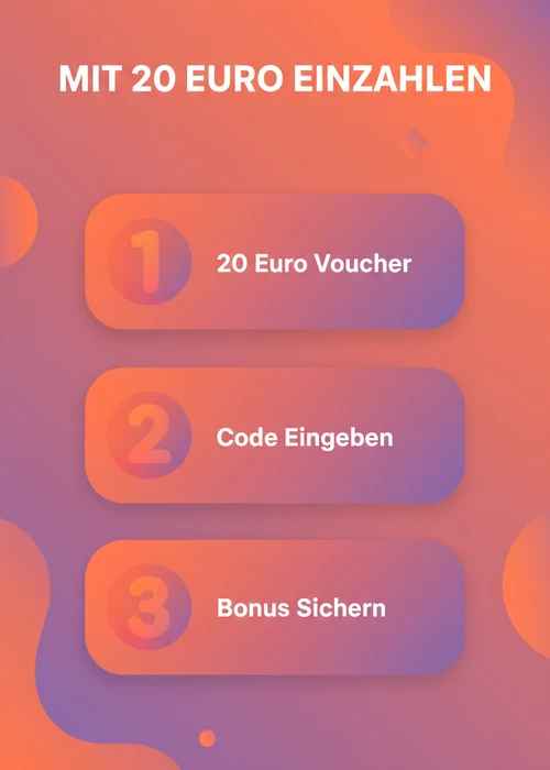 Mit 20 Euro per CashtoCode einzahlen: 20-Euro-Voucher kaufen, Code eingeben und Bonus sichern in drei Schritten.